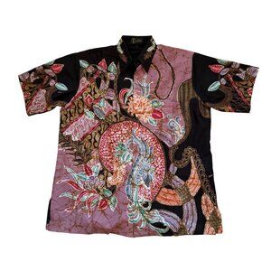 Vintage Batik Tjoegoe Mas Short Sleeve Shirt With Intricate Floral Design